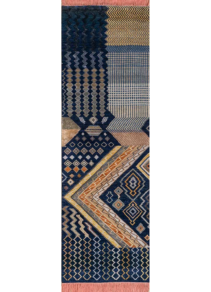 manchaha blue wool and bamboo silk Hand Knotted Rug - HeadShot