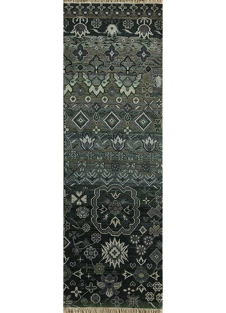 manchaha grey and black wool and bamboo silk Hand Knotted Rug - HeadShot