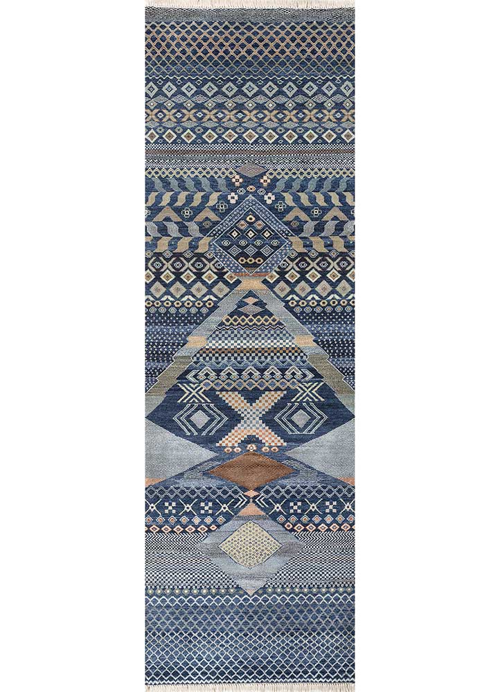 manchaha blue wool and bamboo silk Hand Knotted Rug - HeadShot