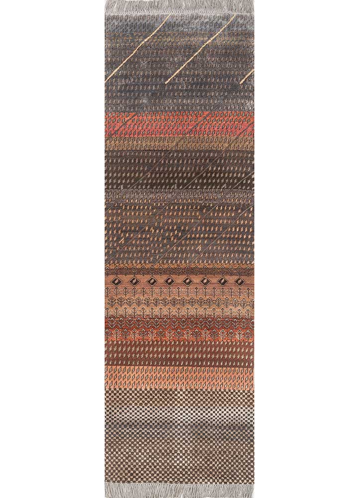 manchaha red and orange wool and bamboo silk Hand Knotted Rug - HeadShot