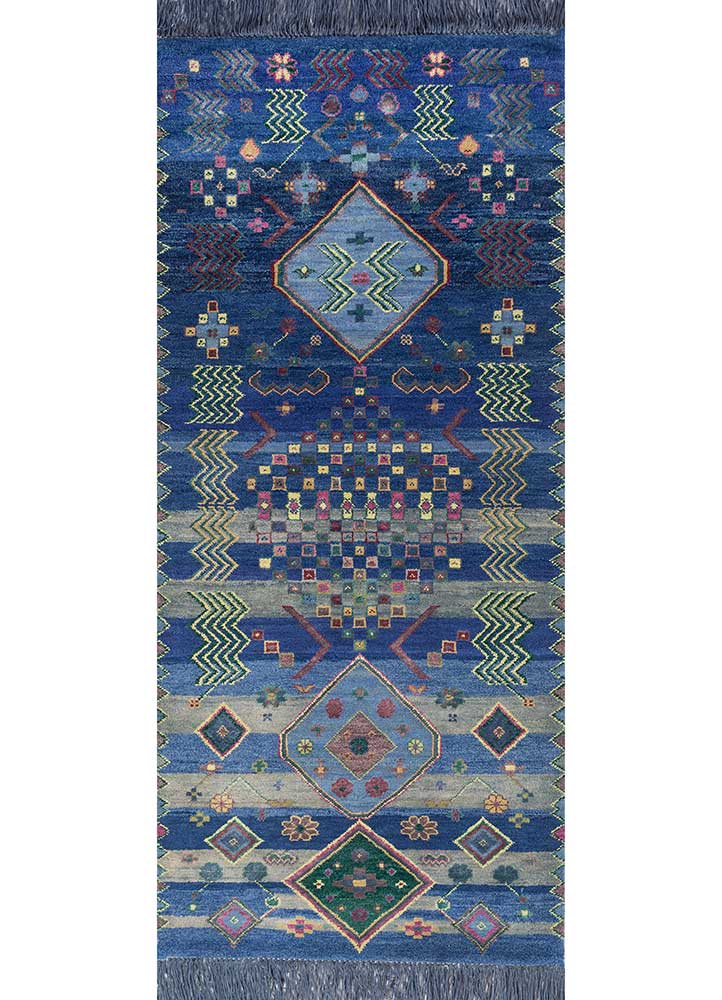 manchaha blue wool and bamboo silk Hand Knotted Rug - HeadShot