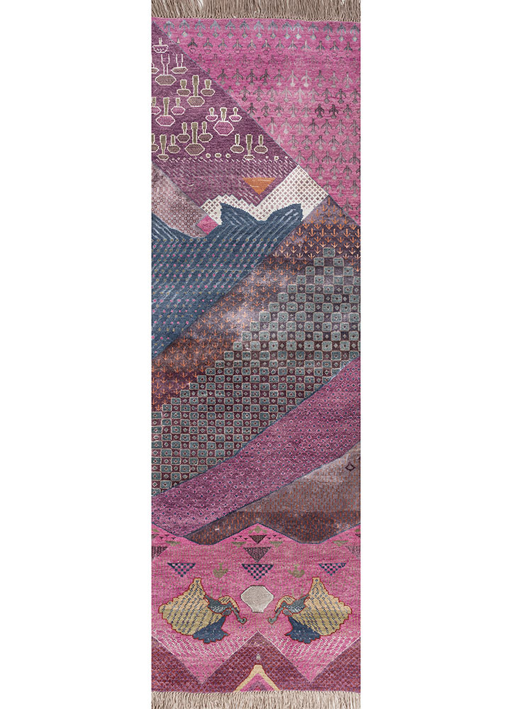 Sawan ki Goonj pink and purple wool and bamboo silk Hand Knotted Rug