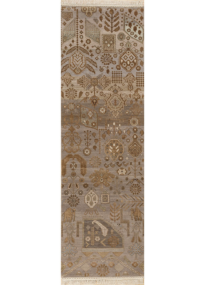 manchaha grey and black wool and bamboo silk Hand Knotted Rug - HeadShot