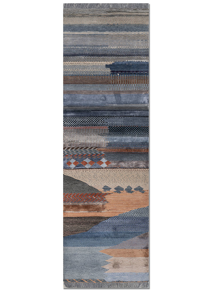 Saath Saath blue wool and bamboo silk Hand Knotted Rug