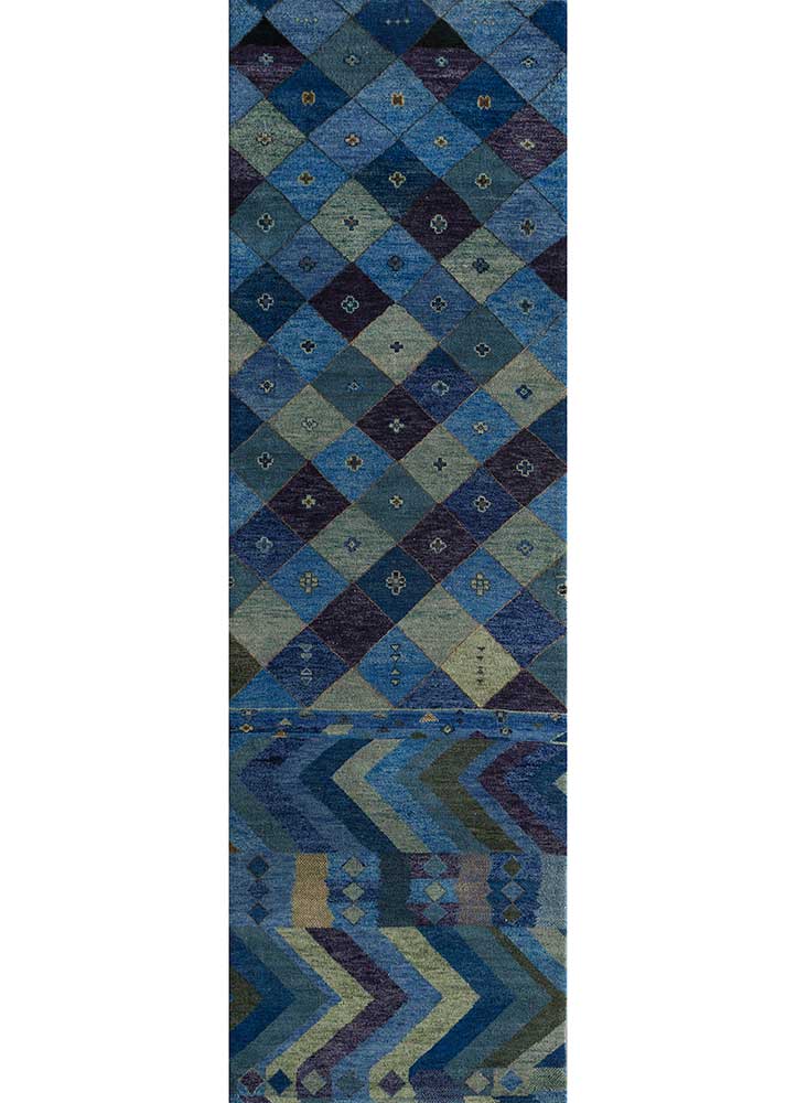 manchaha blue wool and bamboo silk Hand Knotted Rug - HeadShot