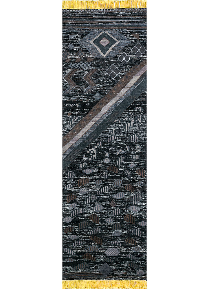 manchaha grey and black wool and bamboo silk Hand Knotted Rug - HeadShot manchaha grey and black wool and bamboo silk Hand Knotted Rug - HeadShot
