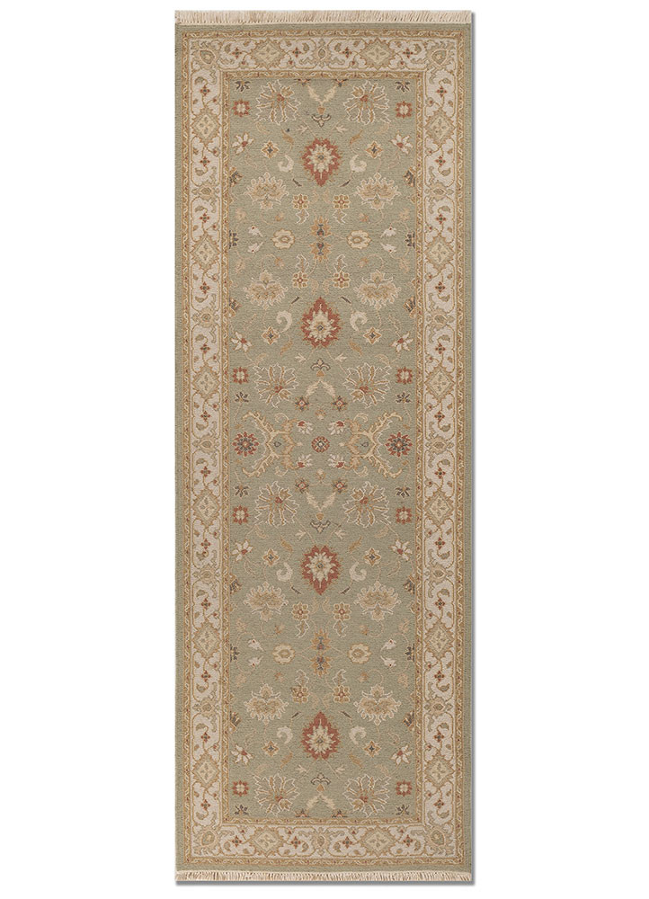  green wool Hand Knotted Rug
