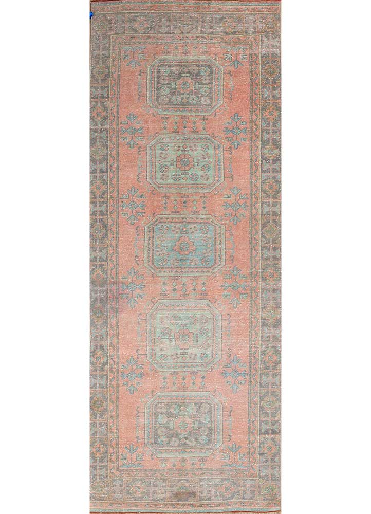 vintage red and orange wool Hand Knotted Rug - HeadShot