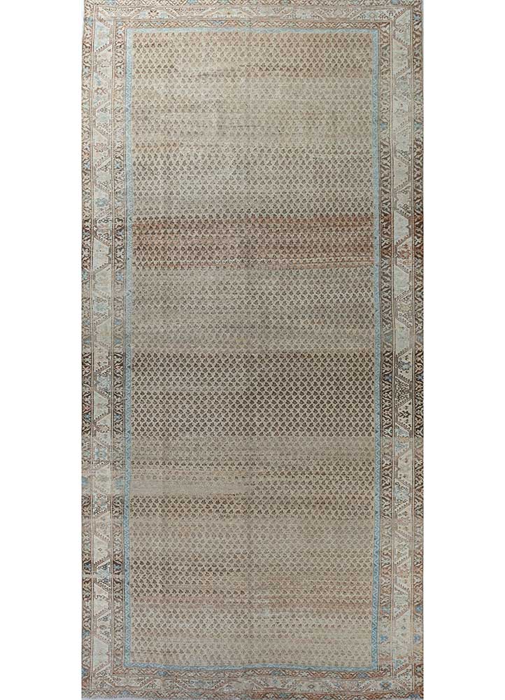 vintage beige and brown wool Hand Knotted Rug - HeadShot
