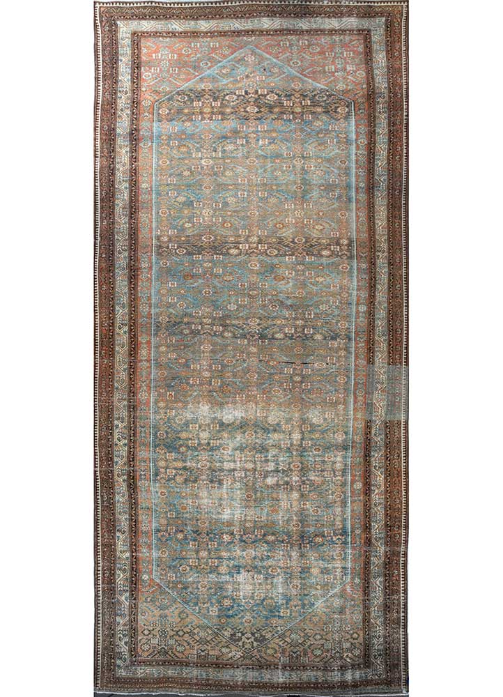 vintage beige and brown wool Hand Knotted Rug - HeadShot