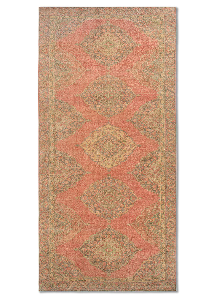 vintage red and orange wool Hand Knotted Rug - HeadShot vintage red and orange wool Hand Knotted Rug - HeadShot