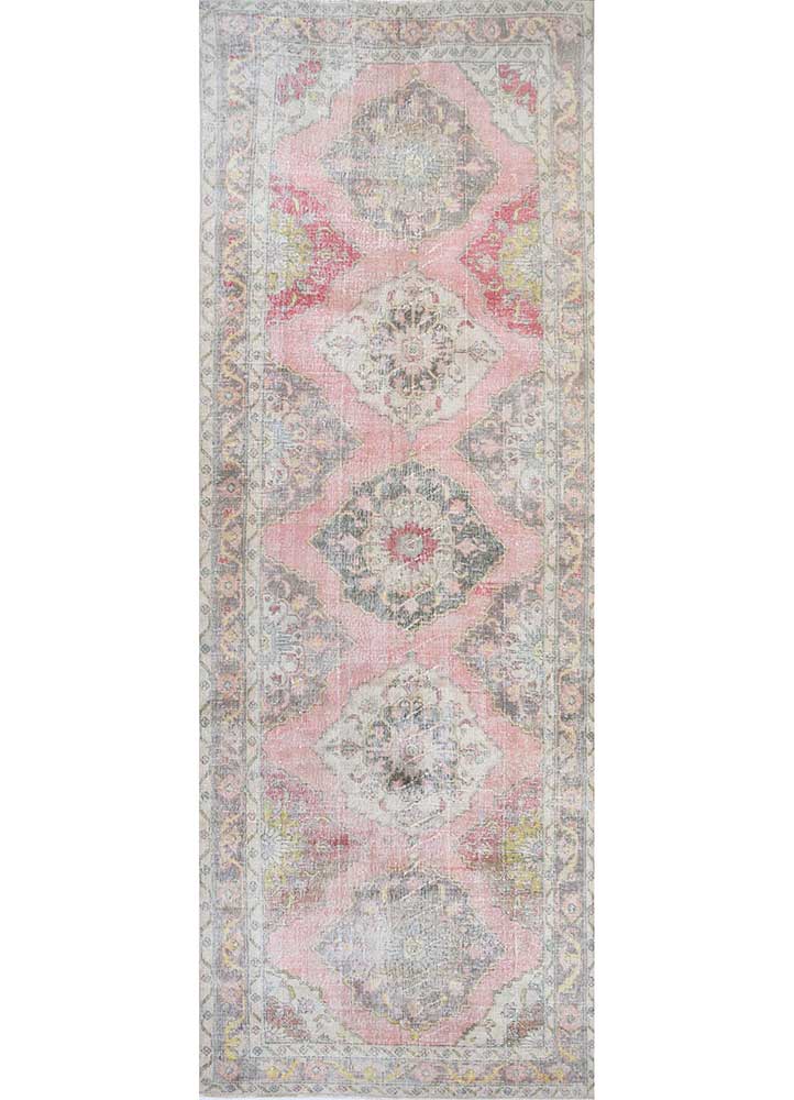 vintage pink and purple wool Hand Knotted Rug - HeadShot