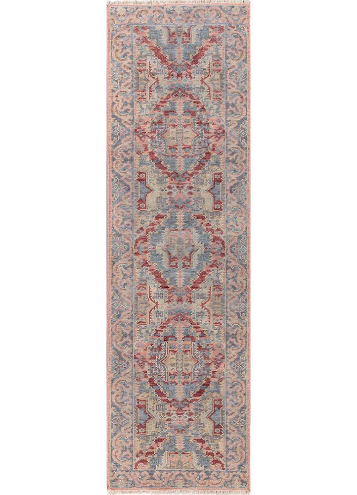 erbe pink and purple wool Hand Knotted Rug - HeadShot