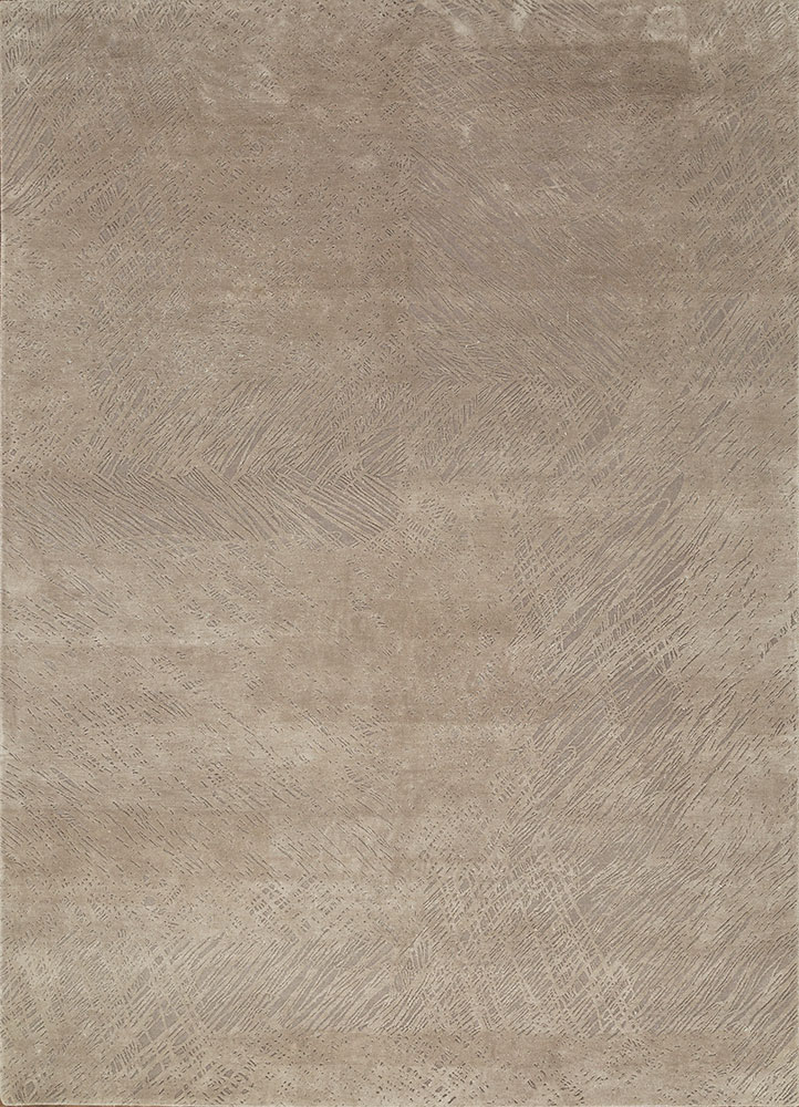  beige and brown wool and silk Hand Knotted Rug