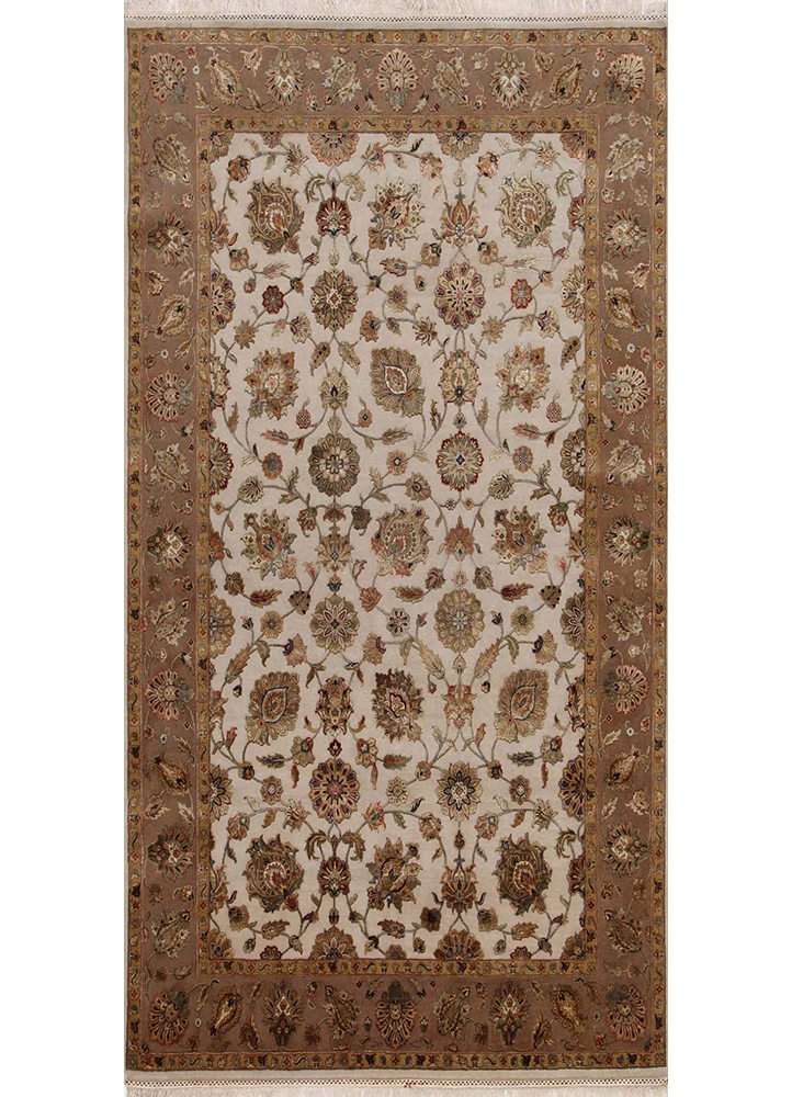 aurora beige and brown wool and silk Hand Knotted Rug - HeadShot