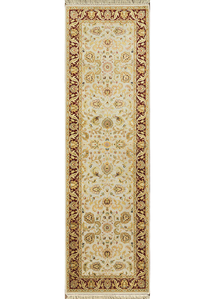  ivory wool and silk Hand Knotted Rug