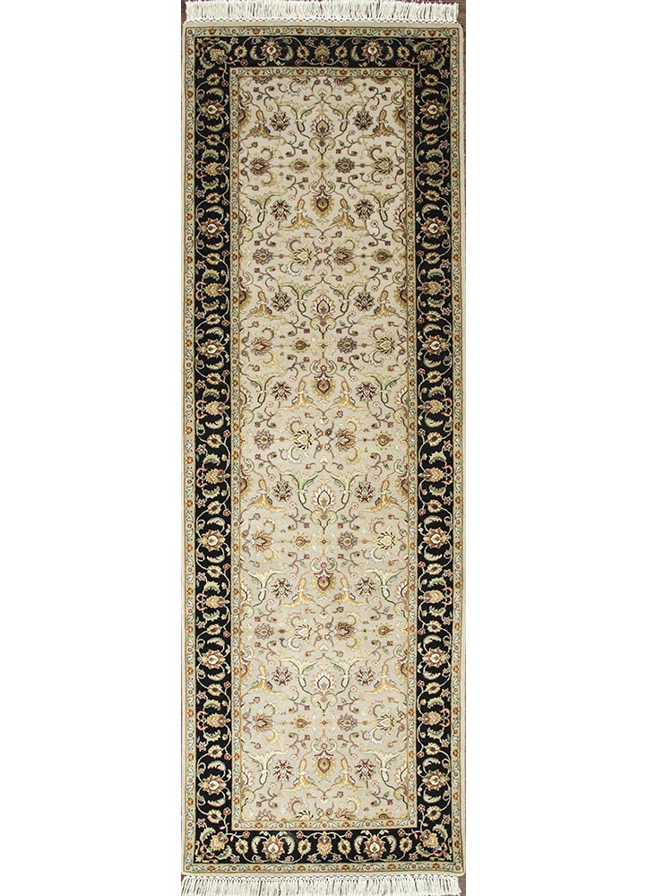  beige and brown wool and silk Hand Knotted Rug