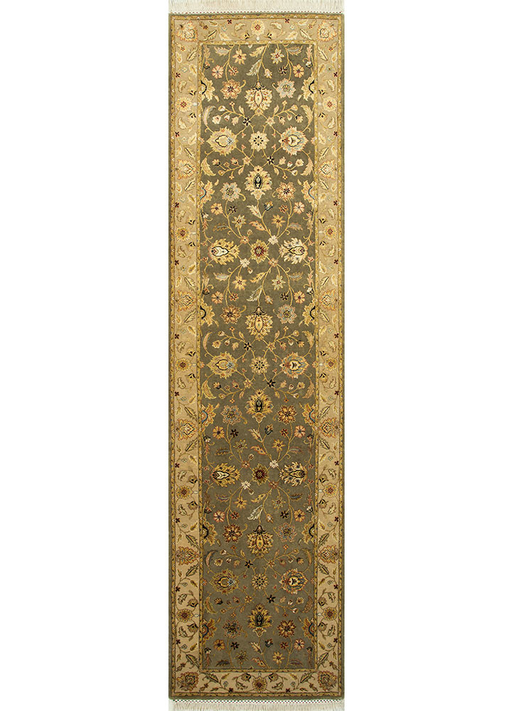  beige and brown wool and silk Hand Knotted Rug