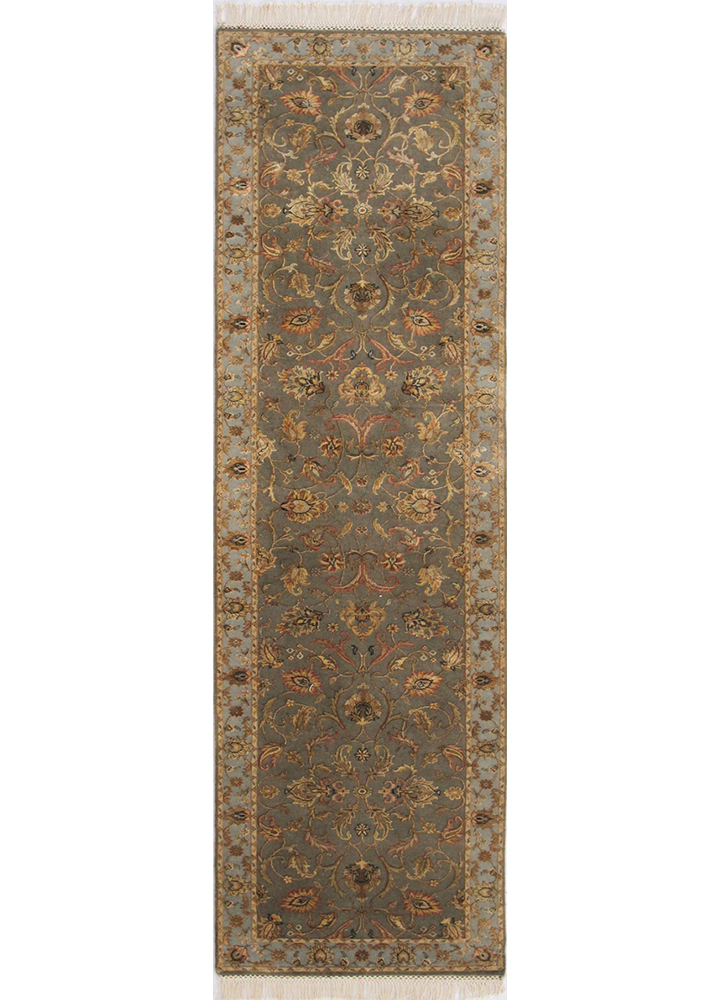  green wool and silk Hand Knotted Rug