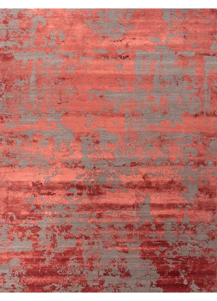 chaos theory by kavi red and orange wool and bamboo silk Hand Knotted Rug - HeadShot