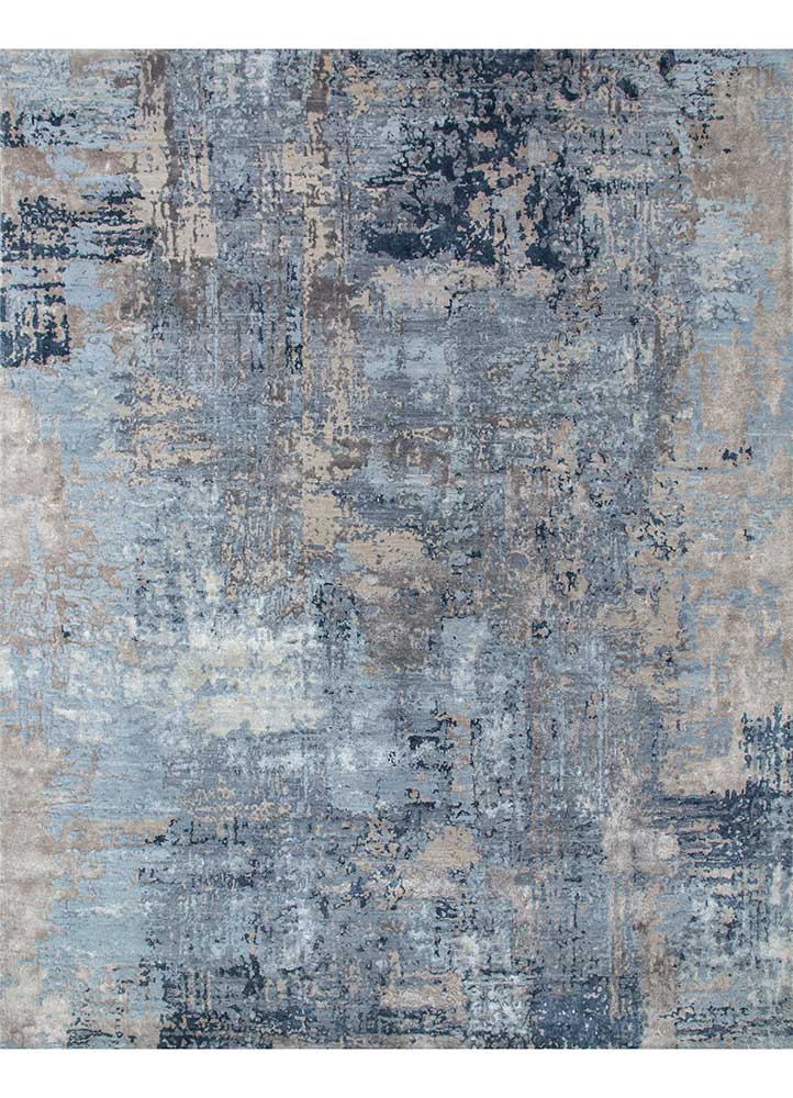  blue wool and bamboo silk Hand Knotted Rug