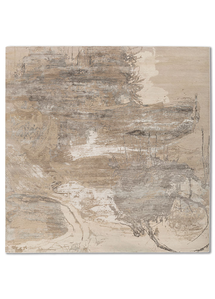 aprezo ivory wool and bamboo silk Hand Knotted Rug - HeadShot