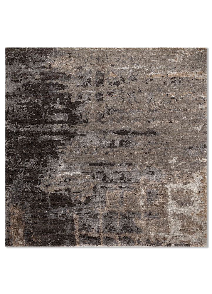aprezo grey and black wool and bamboo silk Hand Knotted Rug - HeadShot
