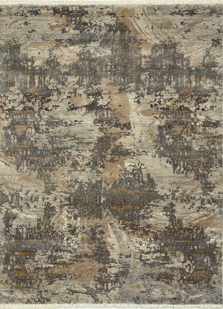  grey and black wool and silk Hand Knotted Rug