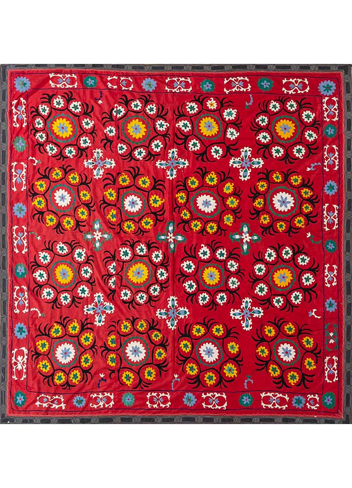 jean red and orange cotton Hand Loom Rug - HeadShot