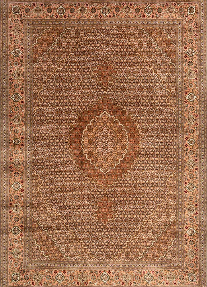 aalam red and orange wool Hand Knotted Rug - HeadShot