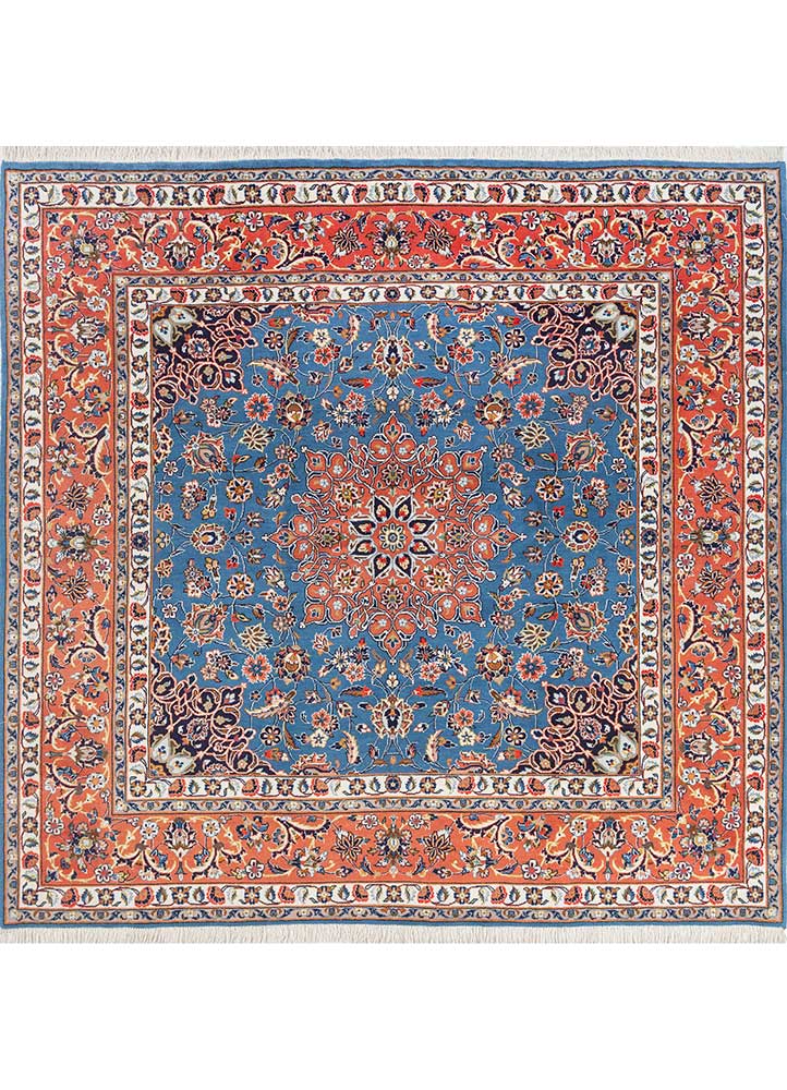 aalam blue wool Hand Knotted Rug - HeadShot