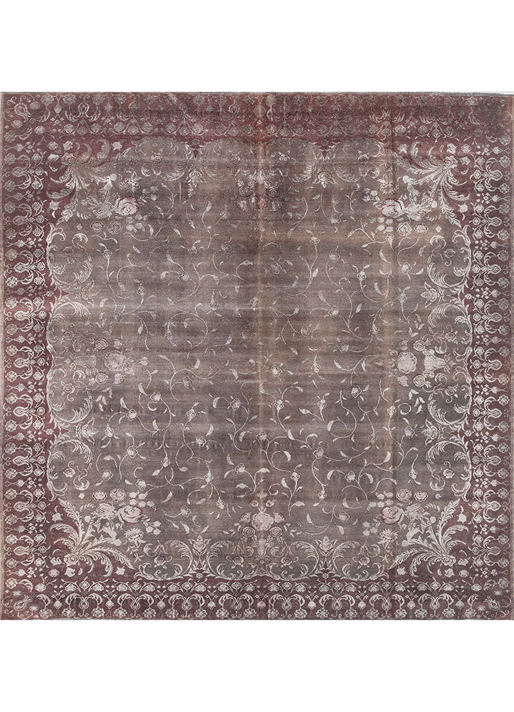 azalea red and orange wool and silk Hand Knotted Rug - HeadShot