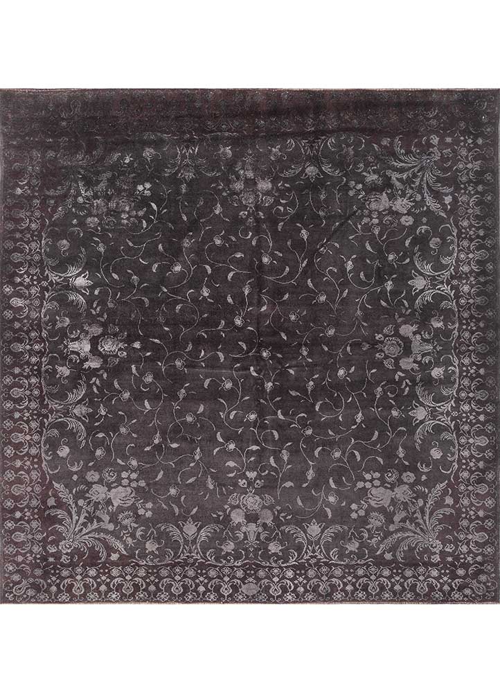 aalam grey and black wool and silk Hand Knotted Rug - HeadShot