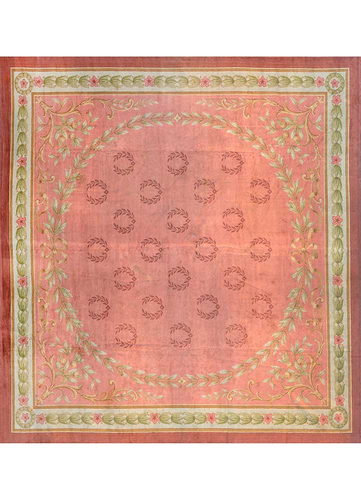 aalam red and orange wool Hand Knotted Rug - HeadShot