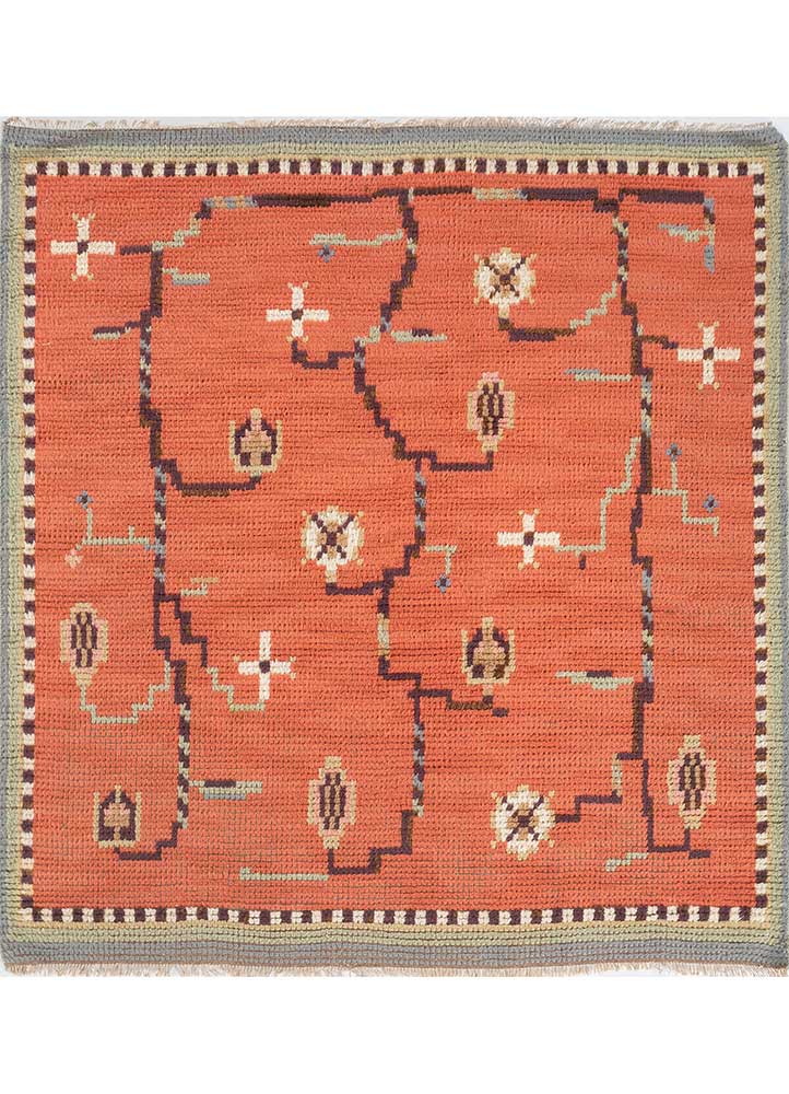 aalam red and orange wool Hand Knotted Rug - HeadShot