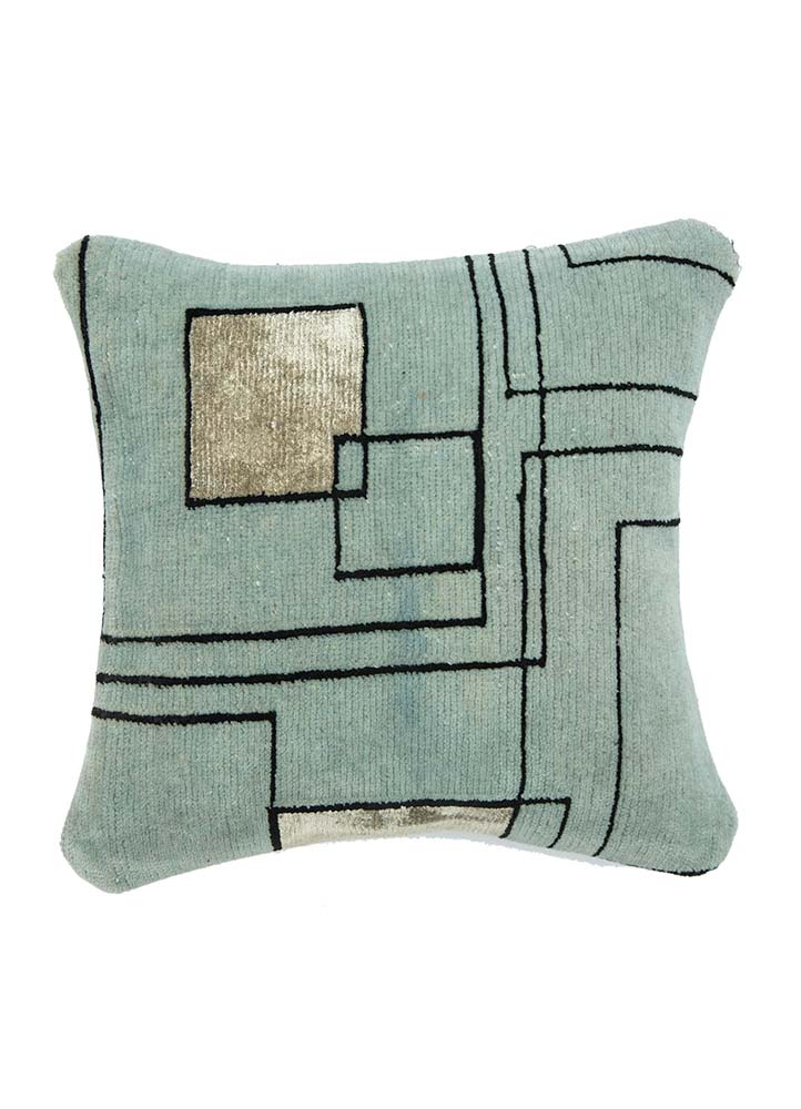 cushion blue wool and viscose Cushion Cover Rug - HeadShot