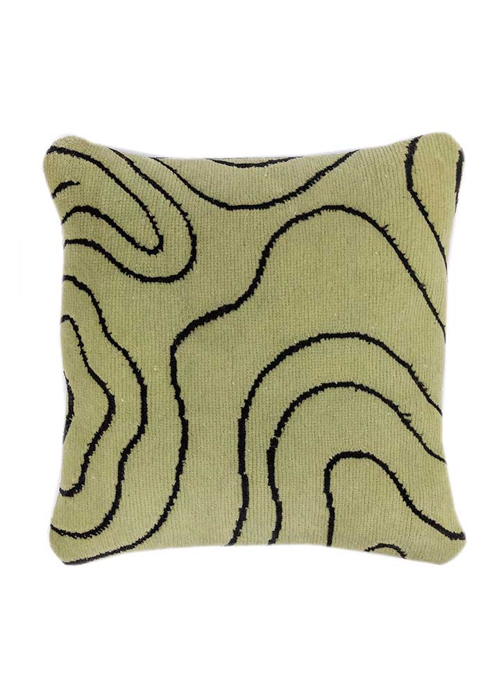 cushion green wool and viscose Cushion Cover Rug - HeadShot