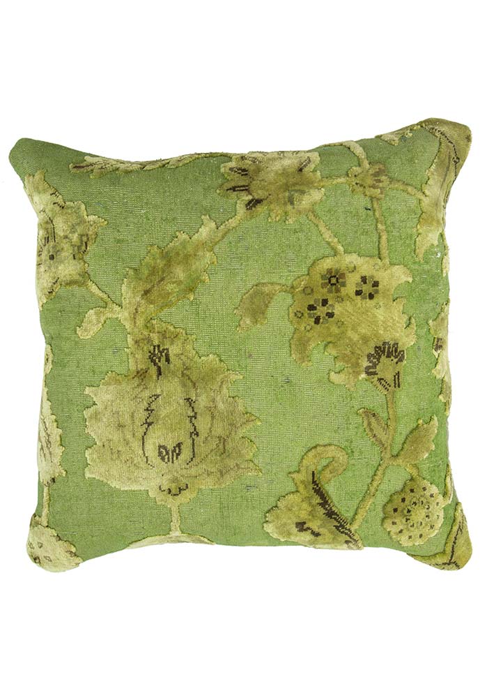 cushion green wool and silk Cushion Cover Rug - HeadShot