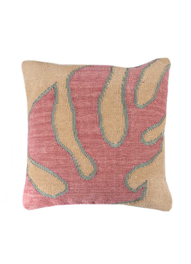 cushion pink and purple wool and viscose Cushion Cover Rug - HeadShot