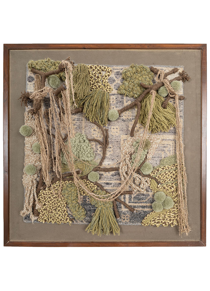 wall art green wool and silk  Rug - HeadShot