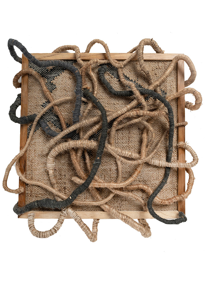 wall art beige and brown jute and hemp Wall Art Rug - HeadShot