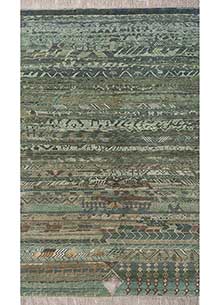 manchaha green wool and bamboo silk Hand Knotted Rug