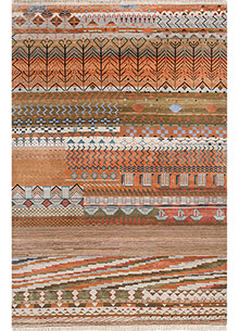 manchaha red and orange wool and bamboo silk Hand Knotted Rug
