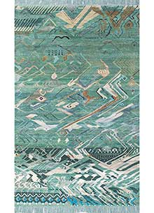 manchaha green wool and bamboo silk Hand Knotted Rug