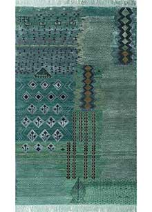 manchaha green wool and bamboo silk Hand Knotted Rug