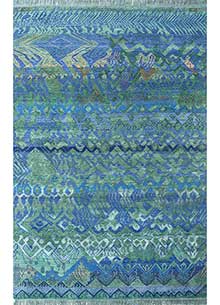 manchaha blue wool and bamboo silk Hand Knotted Rug