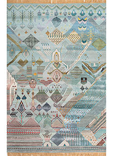 manchaha blue wool and bamboo silk Hand Knotted Rug
