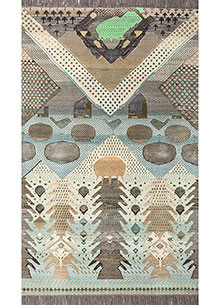 manchaha blue wool and bamboo silk Hand Knotted Rug
