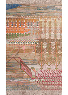 manchaha red and orange wool and bamboo silk Hand Knotted Rug