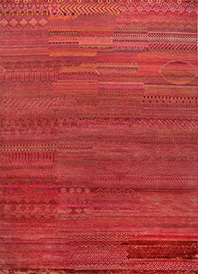manchaha red and orange wool and bamboo silk Hand Knotted Rug